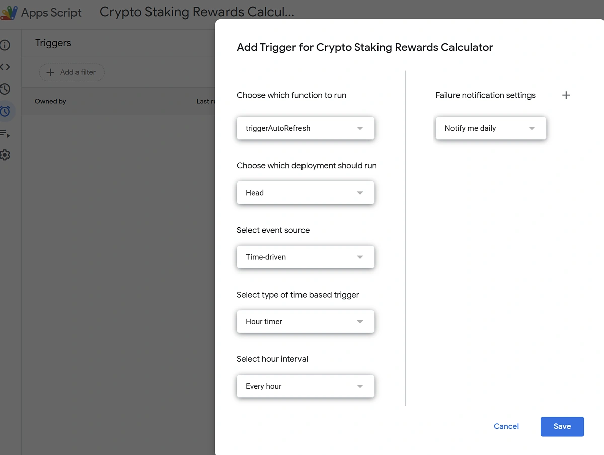 Crypto Staking Rewards Calculator in Google Sheets | CoinGecko API