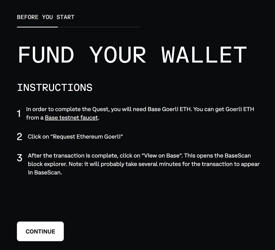 Continue after funding wallet