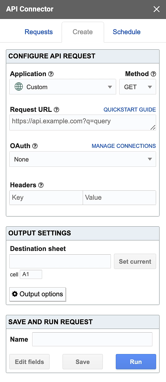 API Connector - configure API request