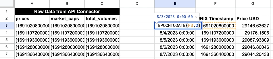 How to use EPOCHTODATE function google sheets example