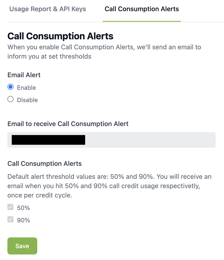 Crypto API for developers set up call consumption alerts | CoinGecko API