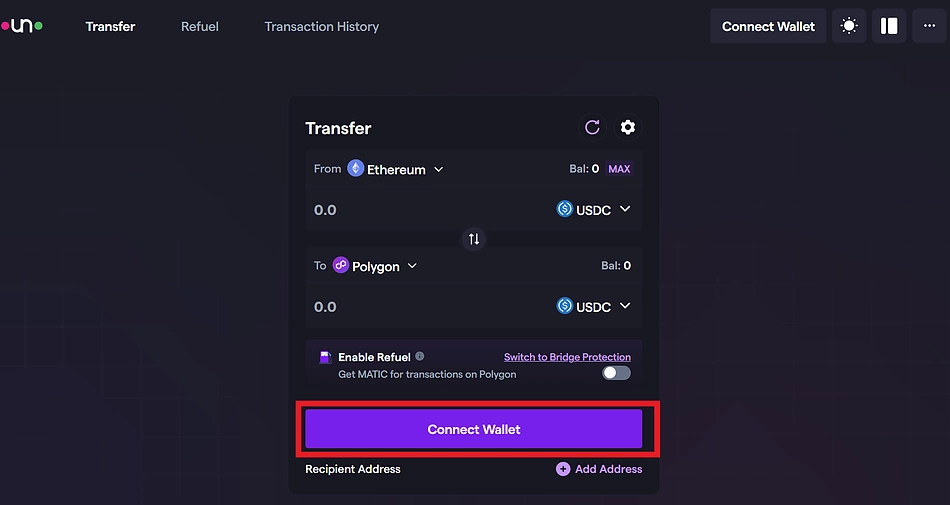 Connect wallet on Bungee