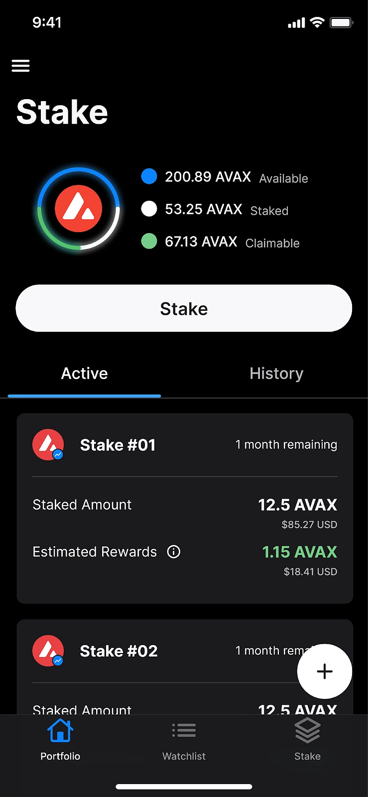 core mobile staking dashboard