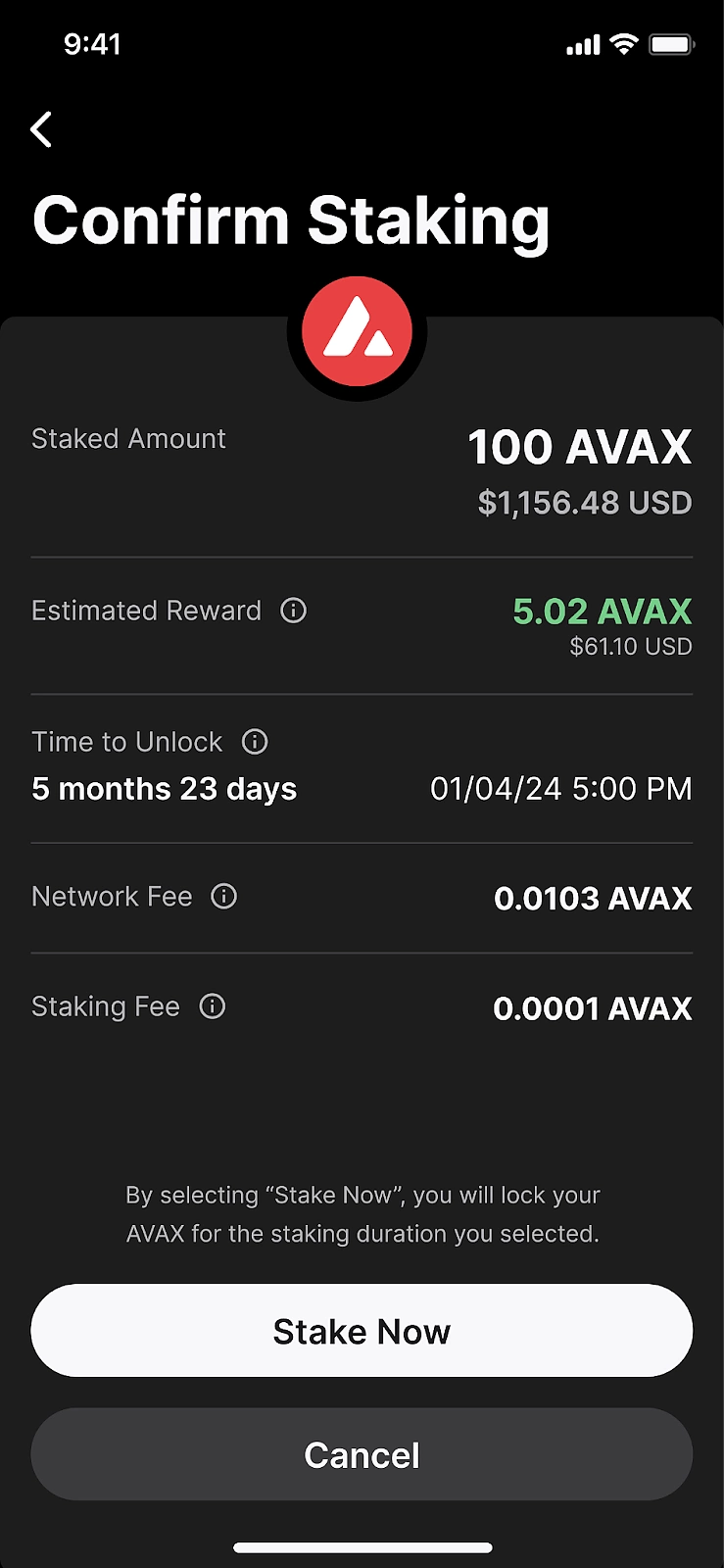 core mobile confirm staking