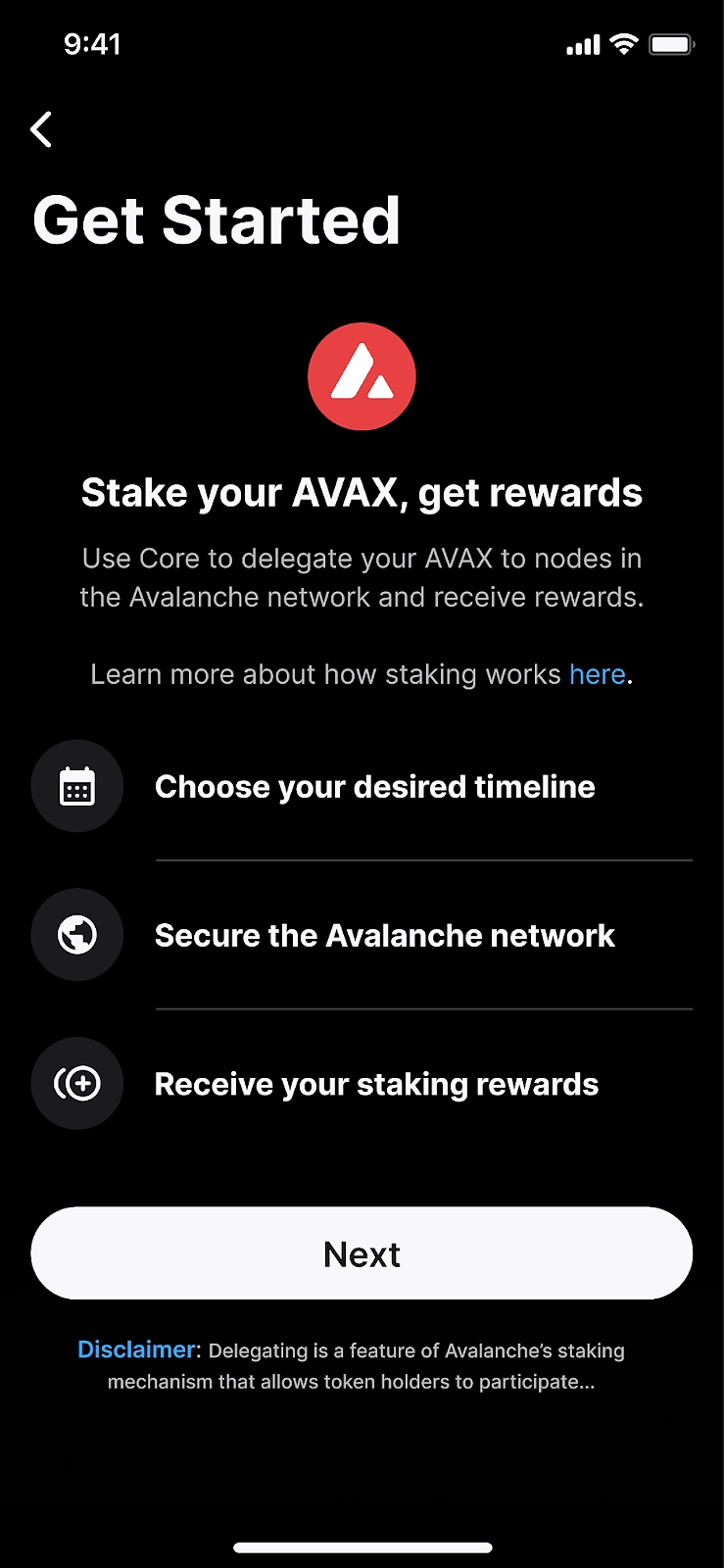 core mobile staking get started