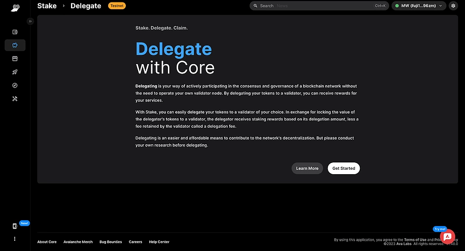 core web delegating avax