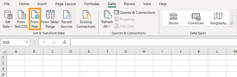 Microsoft Excel Data from Web
