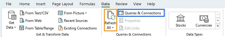 Refresh All queries and connections in excel power query editor