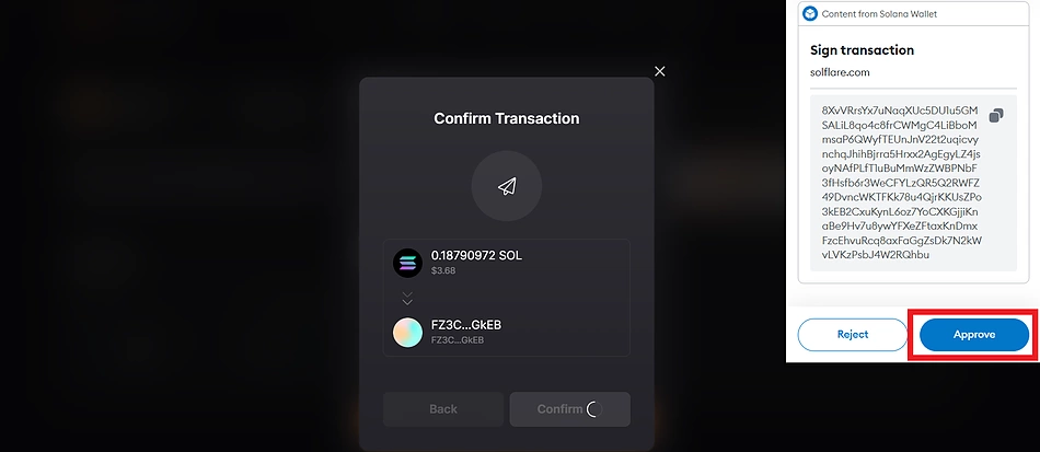 Confirm transaction to send Solana