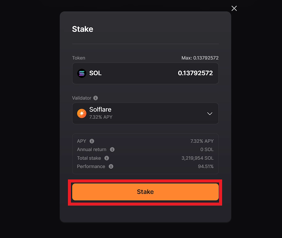 Stake on Solflare