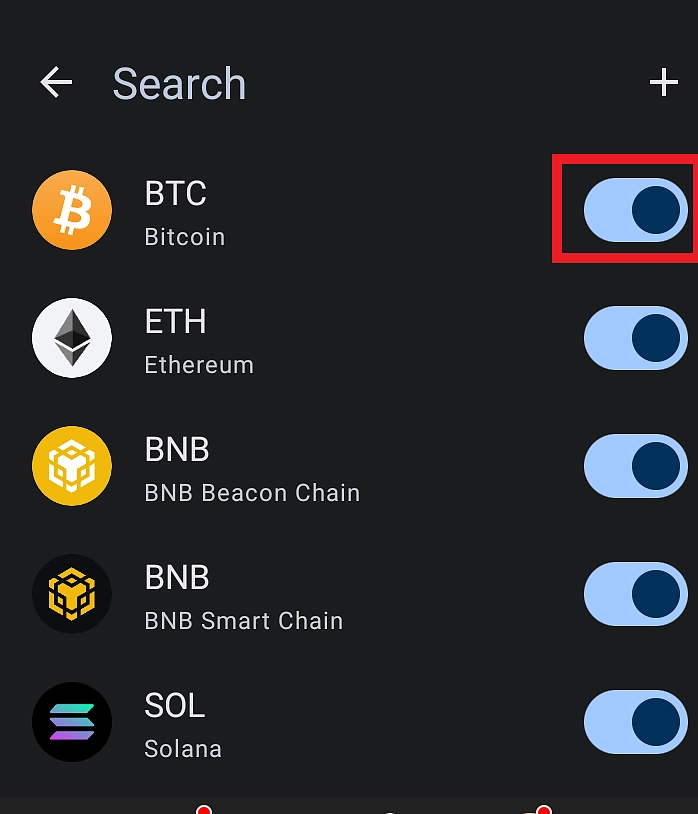 Search for the network you want to add to Trust Wallet