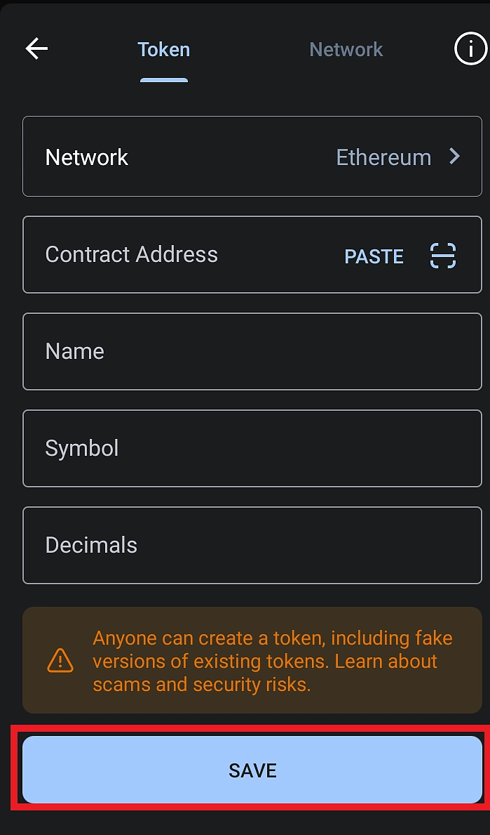 Enter token details on Trust Wallet to add Token