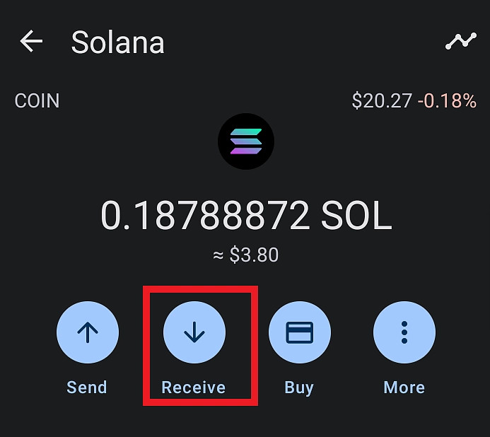Select Receive from Trust Wallet dashboard