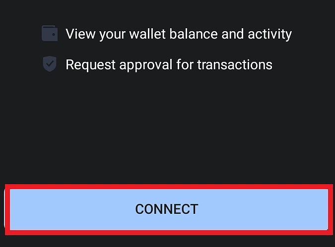 Approve prompt to connect to dApp on Trust Wallet