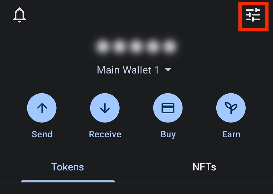Select Menu icon on Trust Wallet to add new tokens and chains