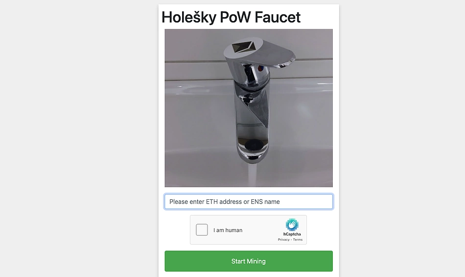 Enter ETH address for Holesky PoW faucet