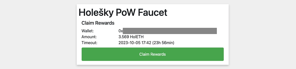 Confirm and Claim HolETH with PoW Faucet
