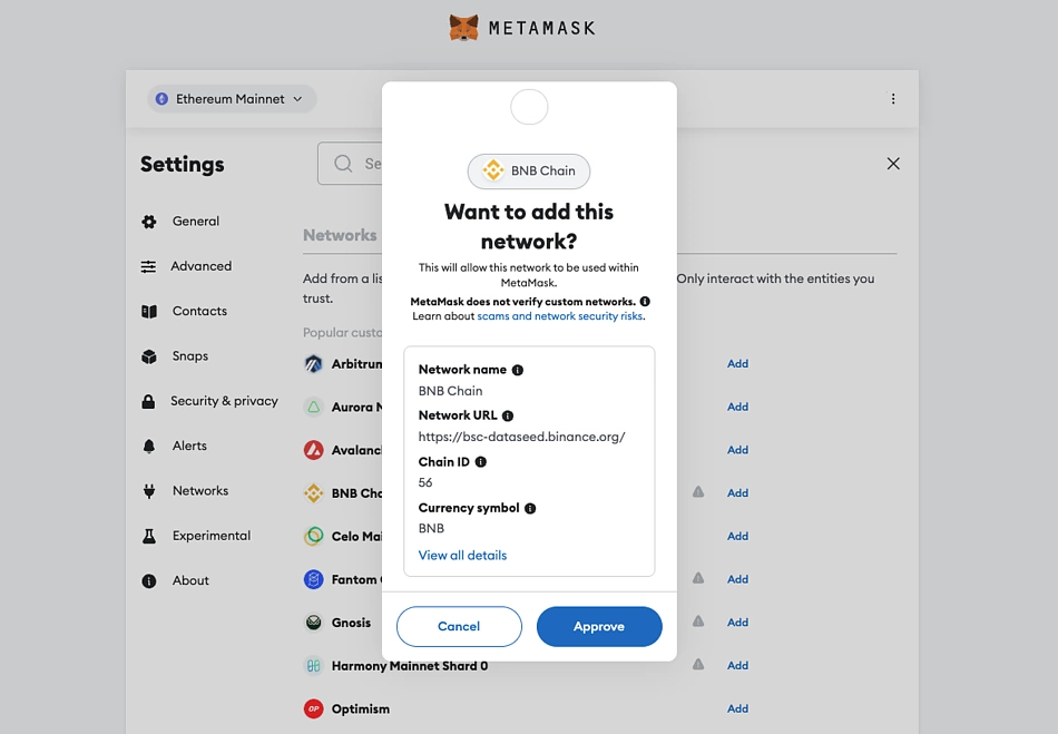 Add BSC to MetaMask directly