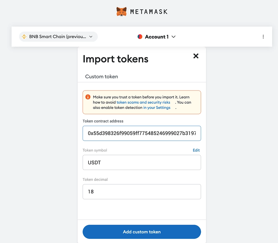 add custom token metamask wallet with token contract
