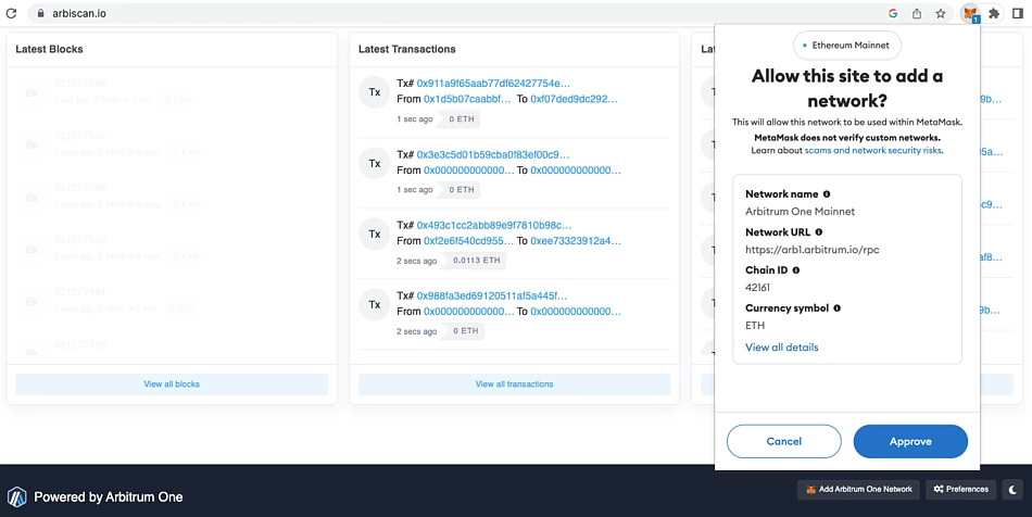 metamask approve arbitrum network