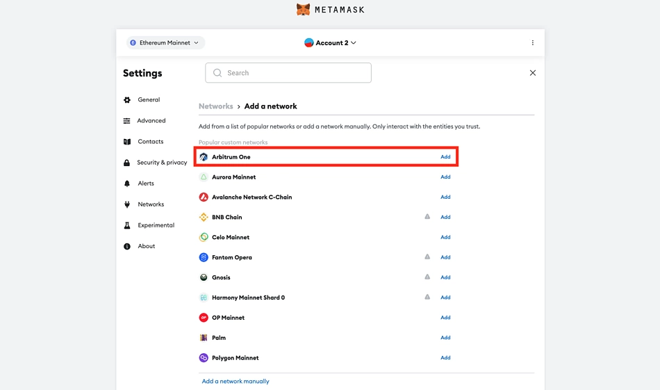 Add Arbitrum One to MetaMask