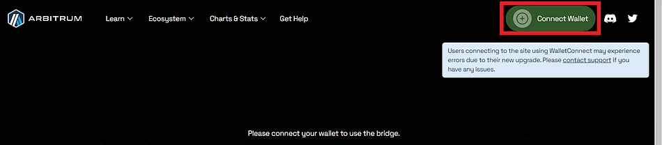 Connect wallet to Arbitrum bridge
