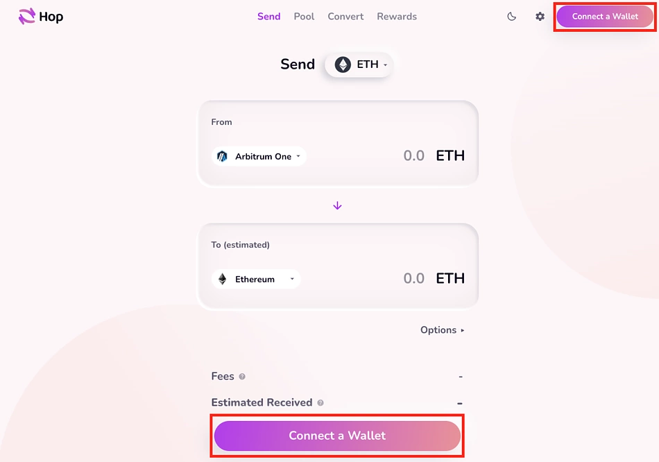 Connect wallet to bridge from Arbitrum on Hop