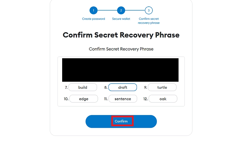 Confirm secret recovery phrase