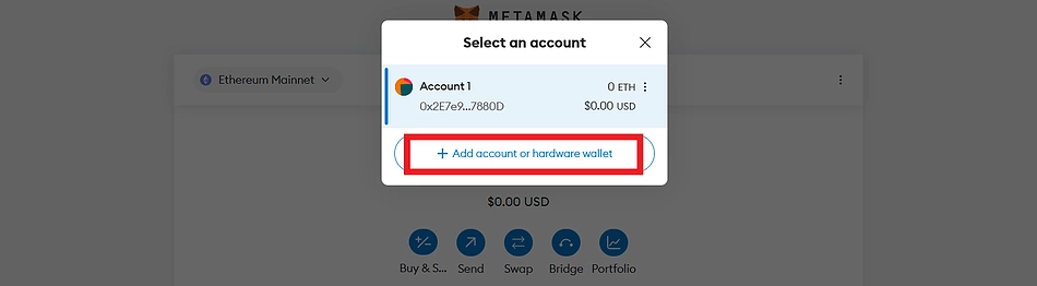 Add account or hardware wallet to MetaMask