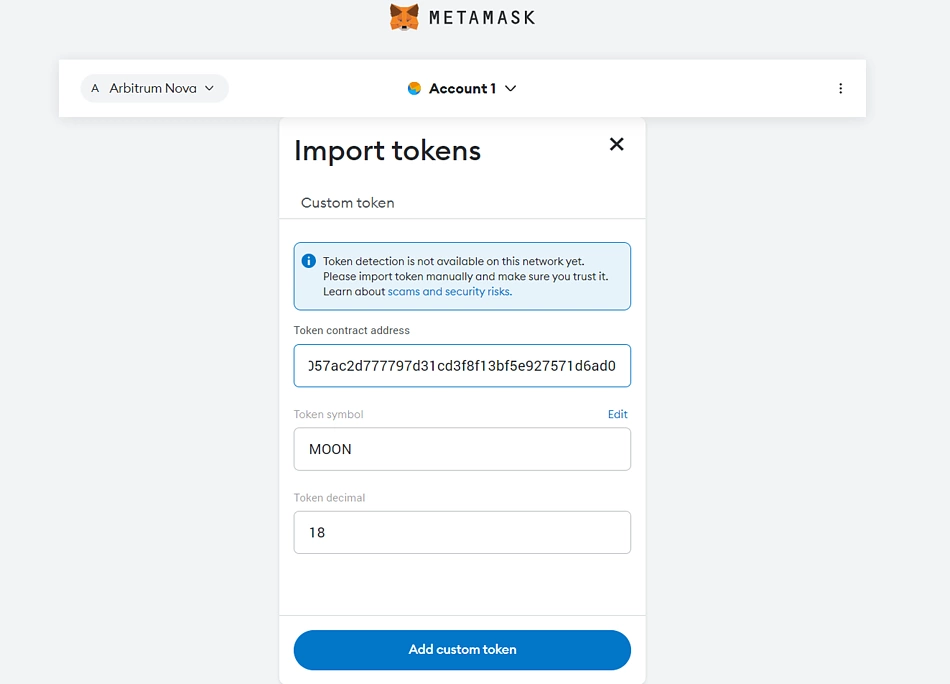 Enter token details into MetaMask