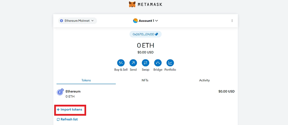 Add tokens to MetaMask manually