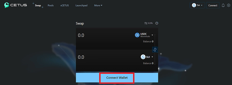 Connect wallet to Cetus finance