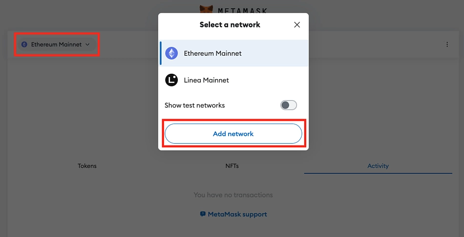 Add Avalanche to MetaMask directly