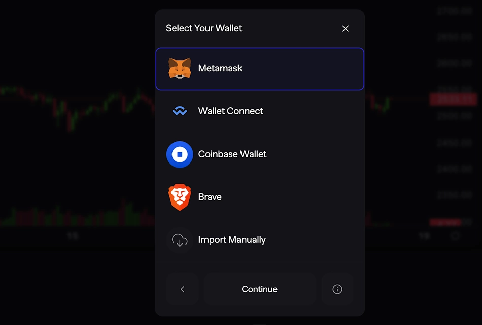 Select wallet to connect to Aevo