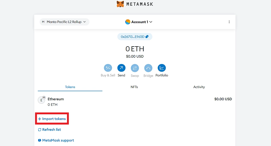 Import tokens to MetaMask
