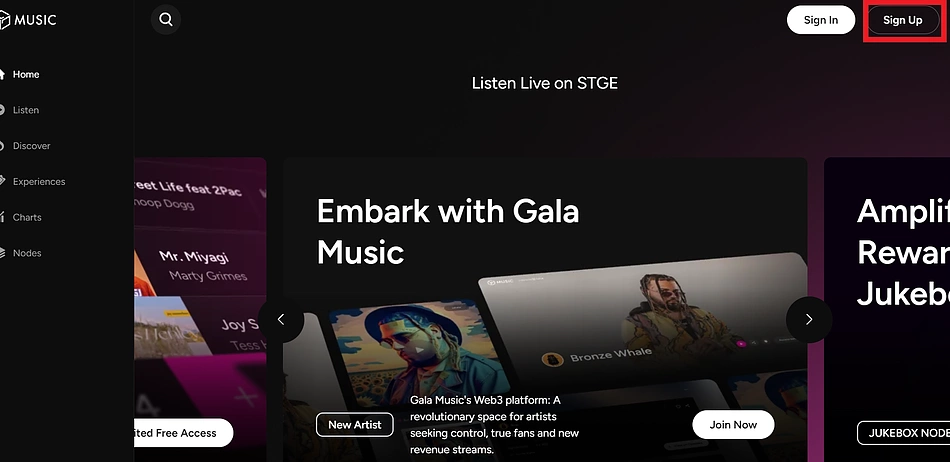 Sign Up on Gala Music