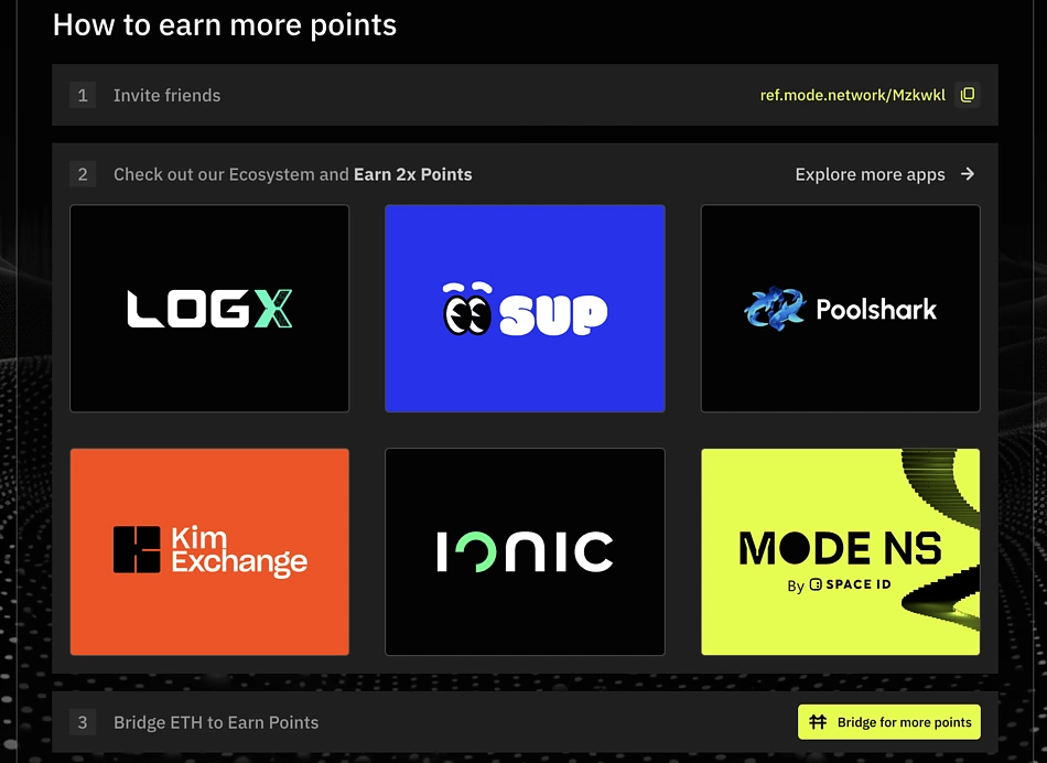 Use Mode Ecosystem apps for more points