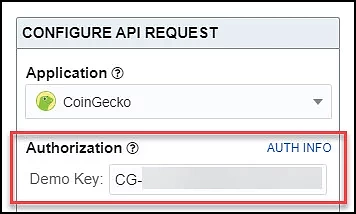 Enter CoinGecko API key into API Connector