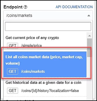 Choose a CoinGecko endpoint from API Connector