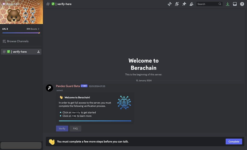 Join and verify before joining Berachain Discord