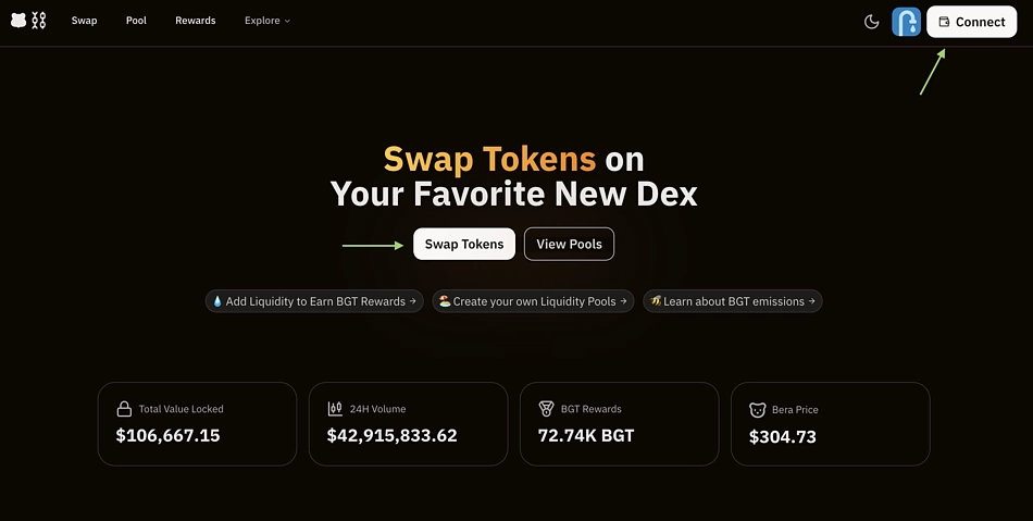 Swap tokens on BEX