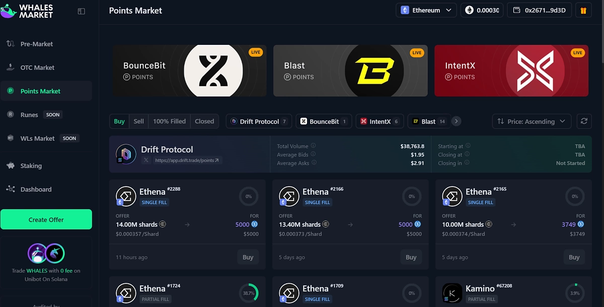 Points Trading on Whales Market