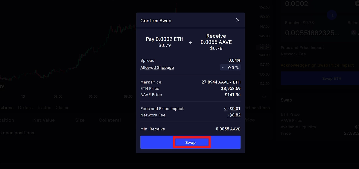 Confirm trade details on GMX