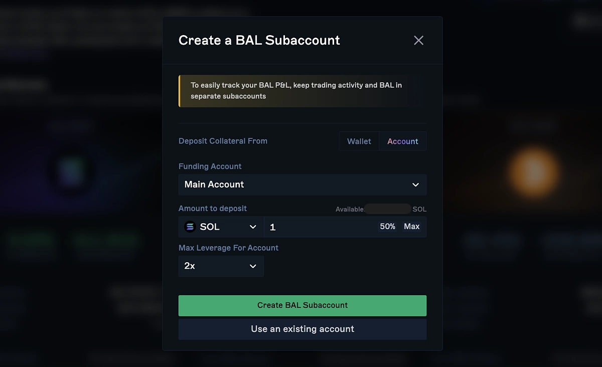 Select BAL account Drift Protocol